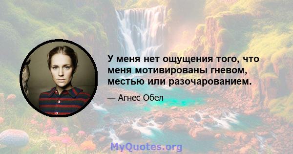 У меня нет ощущения того, что меня мотивированы гневом, местью или разочарованием.