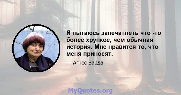 Я пытаюсь запечатлеть что -то более хрупкое, чем обычная история. Мне нравится то, что меня приносят.