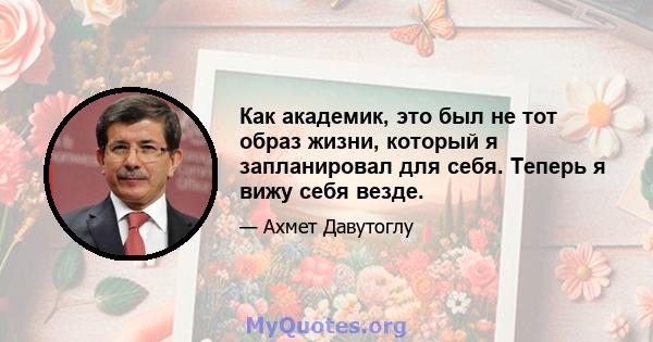 Как академик, это был не тот образ жизни, который я запланировал для себя. Теперь я вижу себя везде.