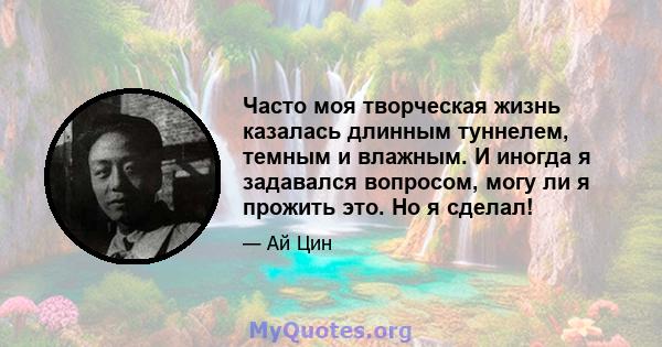 Часто моя творческая жизнь казалась длинным туннелем, темным и влажным. И иногда я задавался вопросом, могу ли я прожить это. Но я сделал!