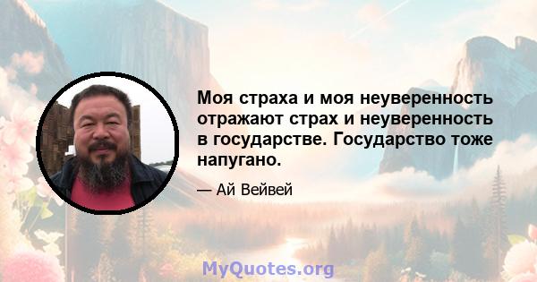 Моя страха и моя неуверенность отражают страх и неуверенность в государстве. Государство тоже напугано.