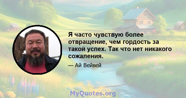 Я часто чувствую более отвращение, чем гордость за такой успех. Так что нет никакого сожаления.