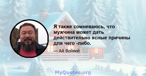 Я также сомневаюсь, что мужчина может дать действительно ясные причины для чего -либо.