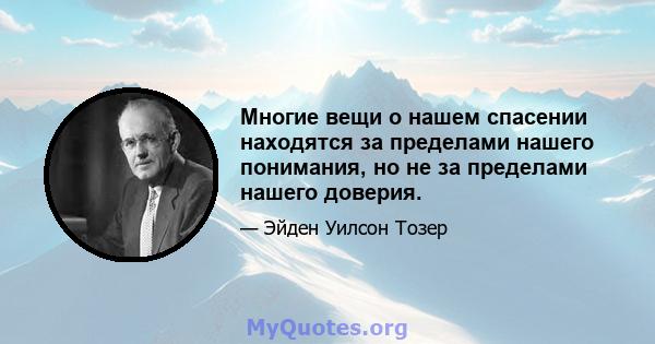 Многие вещи о нашем спасении находятся за пределами нашего понимания, но не за пределами нашего доверия.