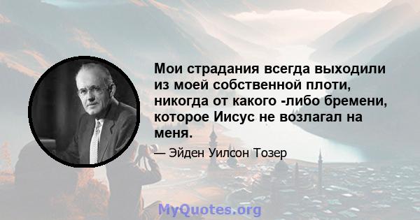 Мои страдания всегда выходили из моей собственной плоти, никогда от какого -либо бремени, которое Иисус не возлагал на меня.