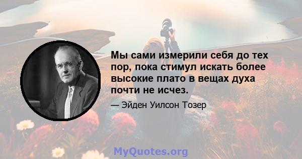 Мы сами измерили себя до тех пор, пока стимул искать более высокие плато в вещах духа почти не исчез.