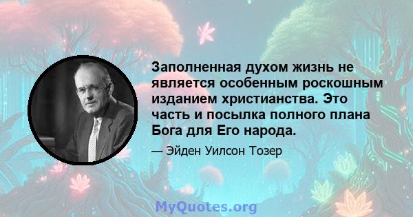 Заполненная духом жизнь не является особенным роскошным изданием христианства. Это часть и посылка полного плана Бога для Его народа.