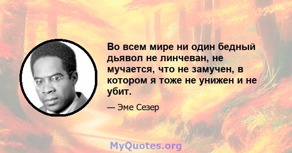 Во всем мире ни один бедный дьявол не линчеван, не мучается, что не замучен, в котором я тоже не унижен и не убит.