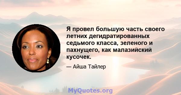 Я провел большую часть своего летних дегидратированных седьмого класса, зеленого и пахнущего, как малазийский кусочек.