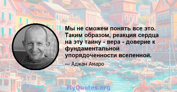 Мы не сможем понять все это. Таким образом, реакция сердца на эту тайну - вера - доверие к фундаментальной упорядоченности вселенной.