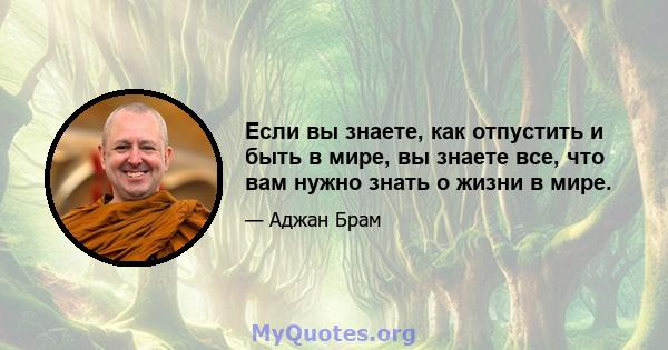 Если вы знаете, как отпустить и быть в мире, вы знаете все, что вам нужно знать о жизни в мире.