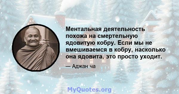 Ментальная деятельность похожа на смертельную ядовитую кобру. Если мы не вмешиваемся в кобру, насколько она ядовита, это просто уходит.