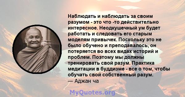 Наблюдать и наблюдать за своим разумом - это что -то действительно интересное. Неодкушечный ум будет работать и следовать его старым моделям привычек. Поскольку это не было обучено и преподавалось, он потеряется во всех 