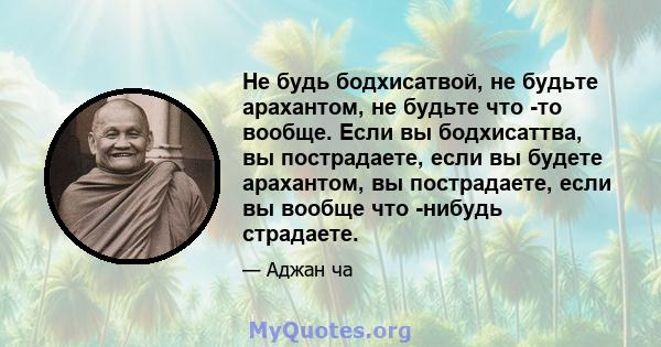 Не будь бодхисатвой, не будьте арахантом, не будьте что -то вообще. Если вы бодхисаттва, вы пострадаете, если вы будете арахантом, вы пострадаете, если вы вообще что -нибудь страдаете.