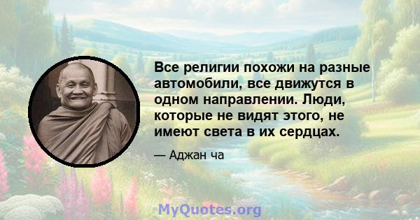 Все религии похожи на разные автомобили, все движутся в одном направлении. Люди, которые не видят этого, не имеют света в их сердцах.