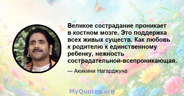 Великое сострадание проникает в костном мозге. Это поддержка всех живых существ. Как любовь к родителю к единственному ребенку, нежность сострадательной-всепроникающая.