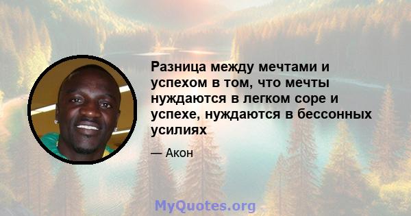 Разница между мечтами и успехом в том, что мечты нуждаются в легком соре и успехе, нуждаются в бессонных усилиях