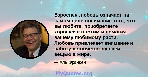 Взрослая любовь означает на самом деле понимание того, что вы любите, приобретаете хорошее с плохим и помогая вашему любимому расти. Любовь привлекает внимание и работу и является лучшей вещью в мире.