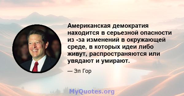 Американская демократия находится в серьезной опасности из -за изменений в окружающей среде, в которых идеи либо живут, распространяются или увядают и умирают.