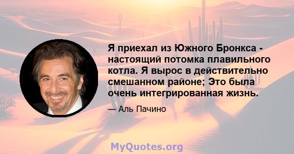 Я приехал из Южного Бронкса - настоящий потомка плавильного котла. Я вырос в действительно смешанном районе; Это была очень интегрированная жизнь.