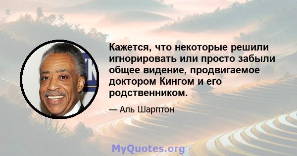 Кажется, что некоторые решили игнорировать или просто забыли общее видение, продвигаемое доктором Кингом и его родственником.