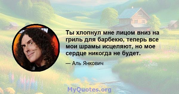 Ты хлопнул мне лицом вниз на гриль для барбекю, теперь все мои шрамы исцеляют, но мое сердце никогда не будет.