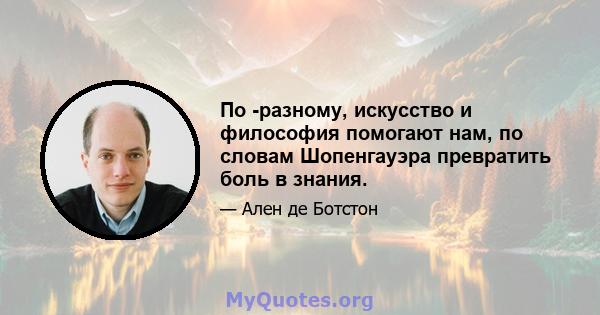 По -разному, искусство и философия помогают нам, по словам Шопенгауэра превратить боль в знания.