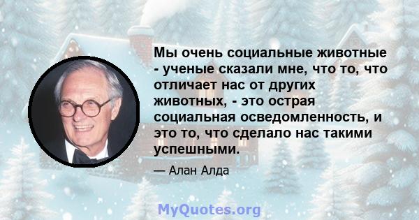 Мы очень социальные животные - ученые сказали мне, что то, что отличает нас от других животных, - это острая социальная осведомленность, и это то, что сделало нас такими успешными.