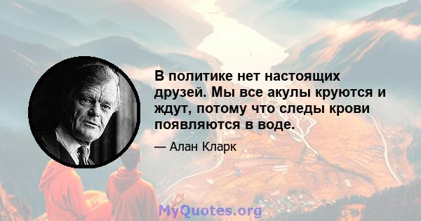 В политике нет настоящих друзей. Мы все акулы круются и ждут, потому что следы крови появляются в воде.