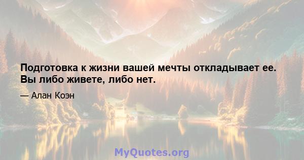 Подготовка к жизни вашей мечты откладывает ее. Вы либо живете, либо нет.