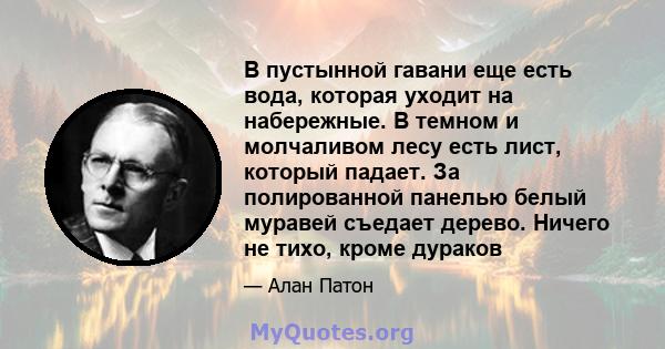 В пустынной гавани еще есть вода, которая уходит на набережные. В темном и молчаливом лесу есть лист, который падает. За полированной панелью белый муравей съедает дерево. Ничего не тихо, кроме дураков