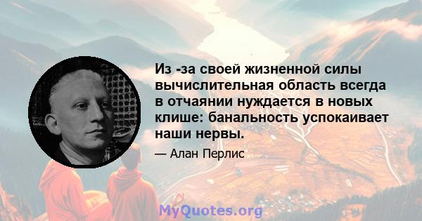 Из -за своей жизненной силы вычислительная область всегда в отчаянии нуждается в новых клише: банальность успокаивает наши нервы.