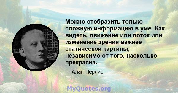 Можно отобразить только сложную информацию в уме. Как видеть, движение или поток или изменение зрения важнее статической картины, независимо от того, насколько прекрасна.