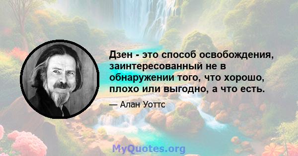 Дзен - это способ освобождения, заинтересованный не в обнаружении того, что хорошо, плохо или выгодно, а что есть.