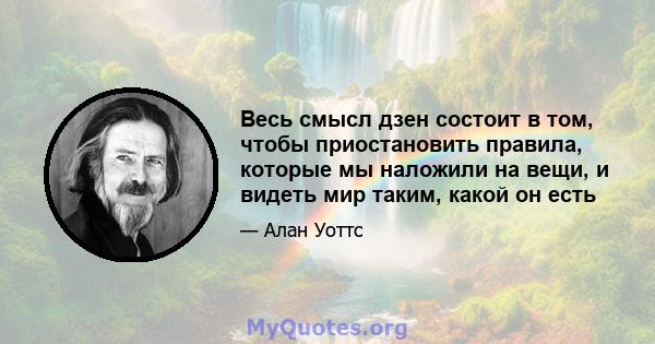 Весь смысл дзен состоит в том, чтобы приостановить правила, которые мы наложили на вещи, и видеть мир таким, какой он есть