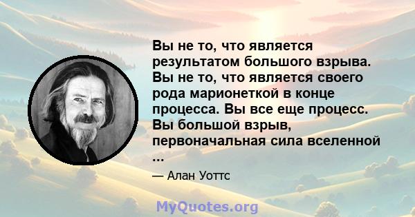 Вы не то, что является результатом большого взрыва. Вы не то, что является своего рода марионеткой в ​​конце процесса. Вы все еще процесс. Вы большой взрыв, первоначальная сила вселенной ...