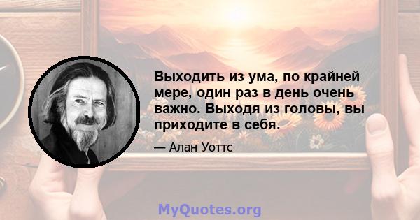 Выходить из ума, по крайней мере, один раз в день очень важно. Выходя из головы, вы приходите в себя.