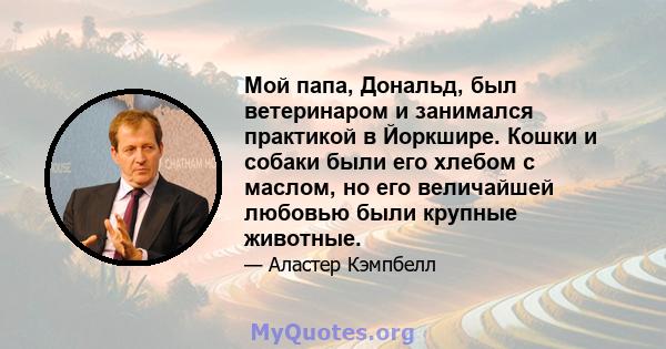 Мой папа, Дональд, был ветеринаром и занимался практикой в ​​Йоркшире. Кошки и собаки были его хлебом с маслом, но его величайшей любовью были крупные животные.