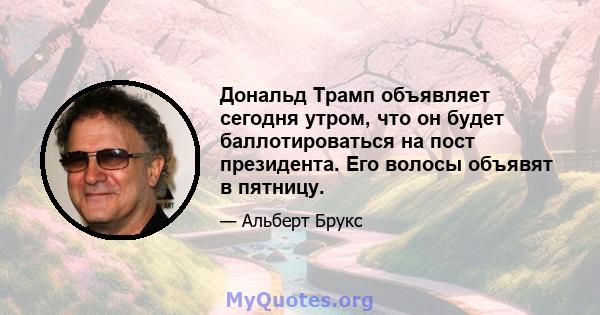 Дональд Трамп объявляет сегодня утром, что он будет баллотироваться на пост президента. Его волосы объявят в пятницу.