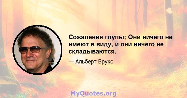 Сожаления глупы; Они ничего не имеют в виду, и они ничего не складываются.