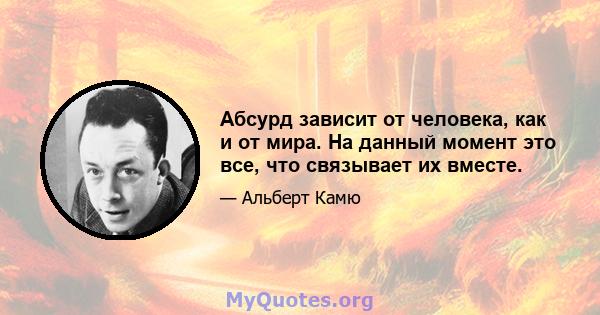 Абсурд зависит от человека, как и от мира. На данный момент это все, что связывает их вместе.