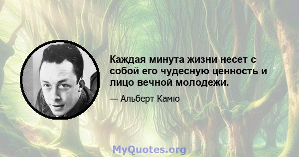 Каждая минута жизни несет с собой его чудесную ценность и лицо вечной молодежи.