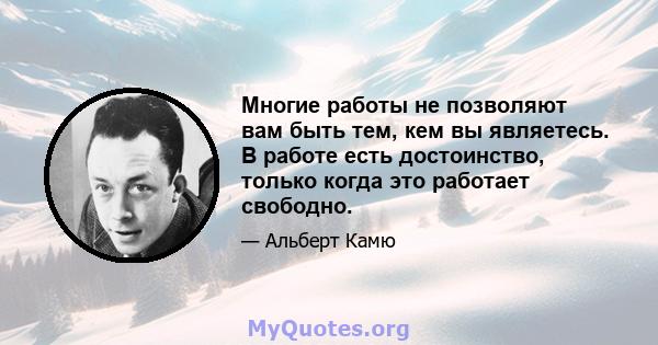 Многие работы не позволяют вам быть тем, кем вы являетесь. В работе есть достоинство, только когда это работает свободно.