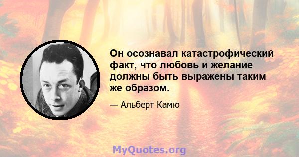 Он осознавал катастрофический факт, что любовь и желание должны быть выражены таким же образом.