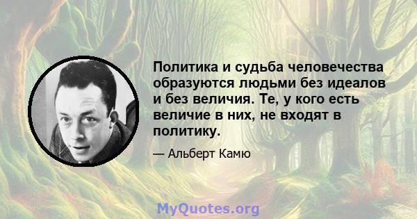 Политика и судьба человечества образуются людьми без идеалов и без величия. Те, у кого есть величие в них, не входят в политику.