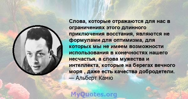 Слова, которые отражаются для нас в ограничениях этого длинного приключения восстания, являются не формулами для оптимизма, для которых мы не имеем возможности использования в конечностях нашего несчастья, а слова