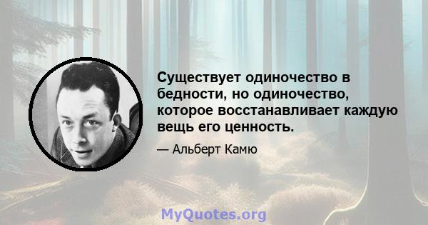 Существует одиночество в бедности, но одиночество, которое восстанавливает каждую вещь его ценность.