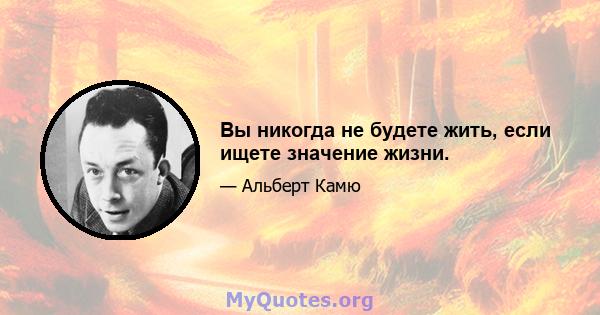 Вы никогда не будете жить, если ищете значение жизни.