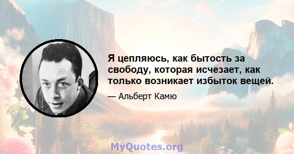 Я цепляюсь, как бытость за свободу, которая исчезает, как только возникает избыток вещей.