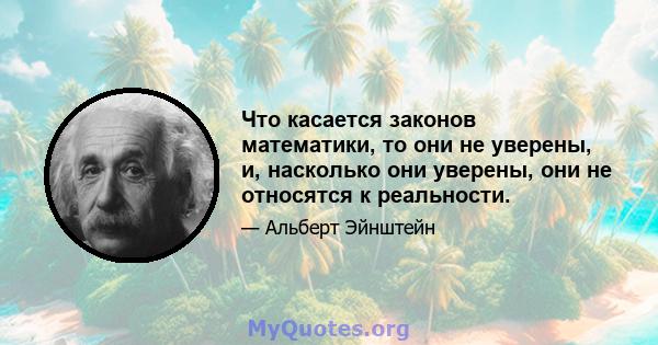 Что касается законов математики, то они не уверены, и, насколько они уверены, они не относятся к реальности.